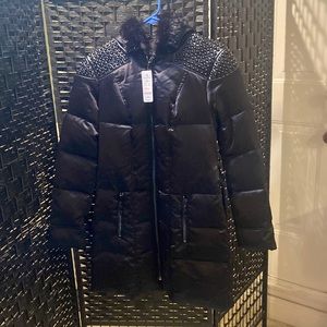 Womans Bebe Black Studded Detail Puffer Coat Size Small